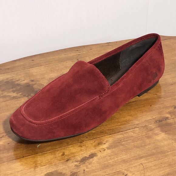 BORN Moccasin Loafers Women’s 10 Red Burgandy Suede Leather Slip On Holiday New - Picture 1 of 12